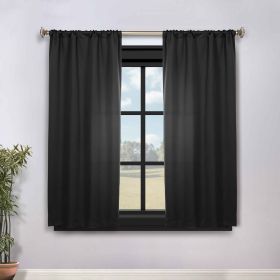 Blackout Window Curtains Solid Room Darkening Rod Pocket Set of 2 (Color: Black, size: 36" x 63")