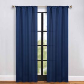 Blackout Window Curtains Solid Room Darkening Rod Pocket Set of 2 (Color: Navy Blue, size: 36" x 84")