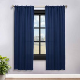 Blackout Window Curtains Solid Room Darkening Rod Pocket Set of 2 (Color: Navy Blue, size: 36" x 72")