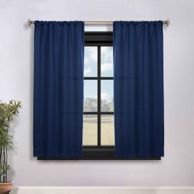 Blackout Window Curtains Solid Room Darkening Rod Pocket Set of 2 (Color: Navy Blue, size: 36" x 63")