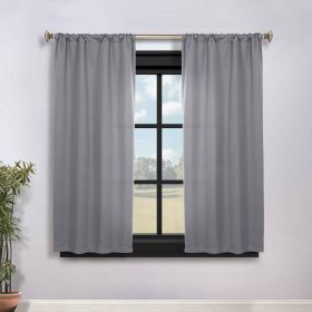 Blackout Window Curtains Solid Room Darkening Rod Pocket Set of 2 (Color: Silver, size: 36" x 63")