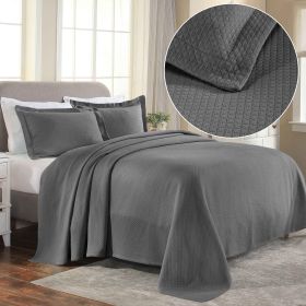 Lightweight Cotton Bedspread Sets 3-Piece Diamond Jacquard Matelassé (Color: Grey, size: Queen)