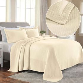 Lightweight Cotton Bedspread Sets 3-Piece Diamond Jacquard Matelassé (Color: Ivory, size: Twin)