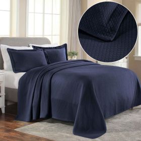 Lightweight Cotton Bedspread Sets 3-Piece Diamond Jacquard Matelassé (Color: Navy Blue, size: Twin)