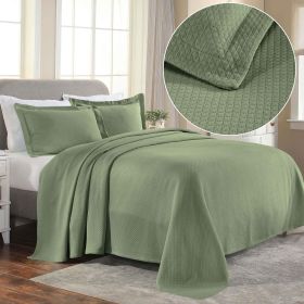 Lightweight Cotton Bedspread Sets 3-Piece Diamond Jacquard Matelassé (Color: Sage, size: Full)
