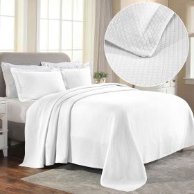 Lightweight Cotton Bedspread Sets 3-Piece Diamond Jacquard Matelassé (Color: White, size: Full)