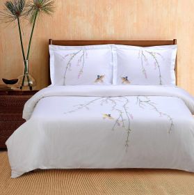 100% Cotton Spring Floral Embroidered Duvet Cover Set (Color: White, size: King\California King)