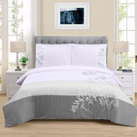 100% Cotton Sydney Floral Damask Duvet Cover Set (Color: Grey, size: Full/Queen)