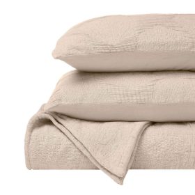 Tanta Cotton Medium Weight Textured Modern Circles Woven Coverlet (Color: Beige, size: Queen)
