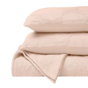 Tanta Cotton Medium Weight Textured Modern Circles Woven Coverlet (Color: Blush, size: King)