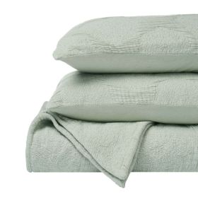 Tanta Cotton Medium Weight Textured Modern Circles Woven Coverlet (Color: Sage, size: Queen)