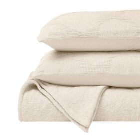 Tanta Cotton Medium Weight Textured Modern Circles Woven Coverlet (Color: Ivory, size: Queen)