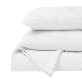 Tanta Cotton Medium Weight Textured Modern Circles Woven Coverlet (Color: White, size: Queen)