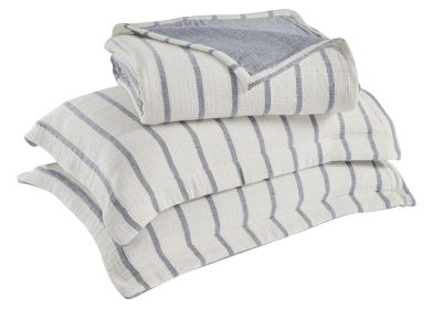 Valencia Cotton Reversible Medium Weight Matelasse Bedspread Set (Color: Blue, size: Queen)