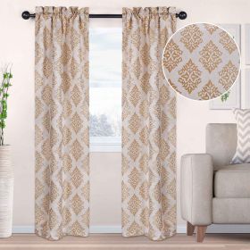 Venetian Damask Jacquard Grommet Traditional Curtain Panel Set (Color: Gold, size: 26" X 84")