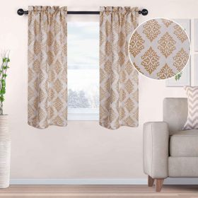 Venetian Damask Jacquard Grommet Traditional Curtain Panel Set (Color: Gold, size: 26" X 63")