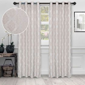 Venetian Damask Jacquard Grommet Traditional Curtain Panel Set (Color: Ivory, size: 52" X 84")