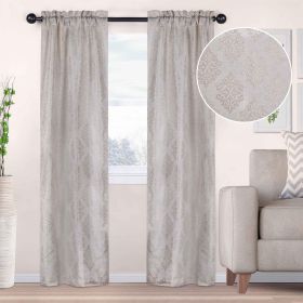Venetian Damask Jacquard Grommet Traditional Curtain Panel Set (Color: Ivory, size: 26" X 84")