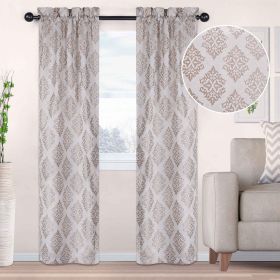 Venetian Damask Jacquard Grommet Traditional Curtain Panel Set (Color: Brass, size: 26" X 84")
