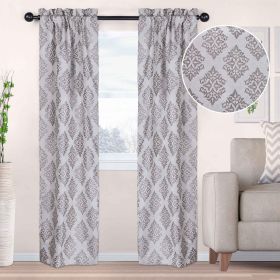 Venetian Damask Jacquard Grommet Traditional Curtain Panel Set (Color: Nickel, size: 26" X 84")