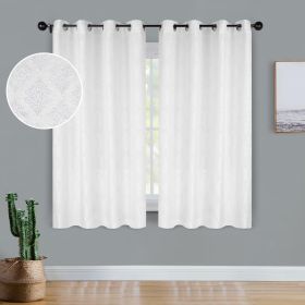 Venetian Damask Jacquard Grommet Traditional Curtain Panel Set (Color: White, size: 52" x 63")