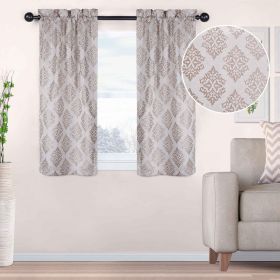 Venetian Damask Jacquard Grommet Traditional Curtain Panel Set (Color: Brass, size: 52" x 63")