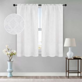Venetian Damask Jacquard Grommet Traditional Curtain Panel Set (Color: White, size: 26" X 63")