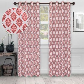 Venetian Damask Jacquard Grommet Traditional Curtain Panel Set (Color: Ruby, size: 52" x 63")