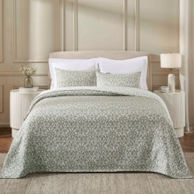 Vineyard Cotton Blend Medium Weight Matelasse Floral Scroll Coverlet (Color: Olive Green, size: King)