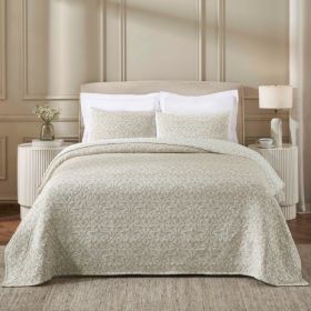 Vineyard Cotton Blend Medium Weight Matelasse Floral Scroll Coverlet (Color: Beige, size: Queen)