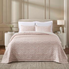 Vineyard Cotton Blend Medium Weight Matelasse Floral Scroll Coverlet (Color: Blush, size: Queen)