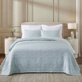 Vineyard Cotton Blend Medium Weight Matelasse Floral Scroll Coverlet (Color: Sky Blue, size: King)