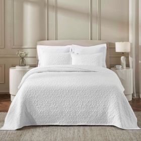 Vineyard Cotton Blend Medium Weight Matelasse Floral Scroll Coverlet (Color: White, size: King)