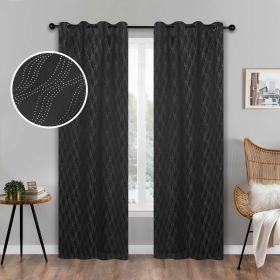 Blackout Window Curtains Zuri Textured Waves Room Darkening Set of 2 (Color: Black, size: 52" x 108")