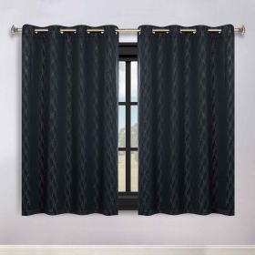 Blackout Window Curtains Zuri Textured Waves Room Darkening Set of 2 (Color: Black, size: 52" x 63")