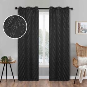 Blackout Window Curtains Zuri Textured Waves Room Darkening Set of 2 (Color: Black, size: 42" X 96")