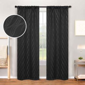 Blackout Window Curtains Zuri Textured Waves Room Darkening Set of 2 (Color: Black, size: 26" X 84")