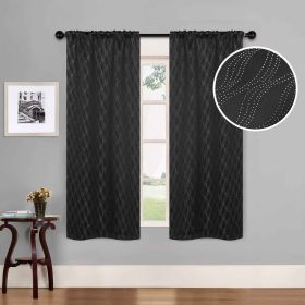 Blackout Window Curtains Zuri Textured Waves Room Darkening Set of 2 (Color: Black, size: 42" X 63")