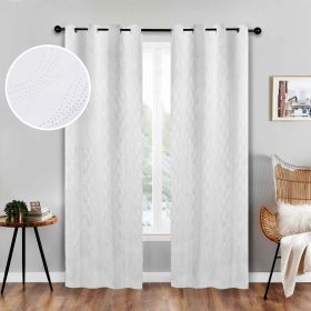 Blackout Window Curtains Zuri Textured Waves Room Darkening Set of 2 (Color: Snow White, size: 52" x 108")