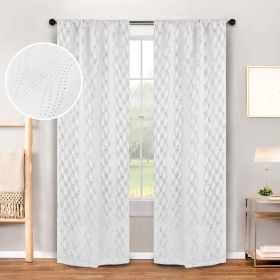 Blackout Window Curtains Zuri Textured Waves Room Darkening Set of 2 (Color: Snow White, size: 26" X 84")