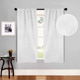 Blackout Window Curtains Zuri Textured Waves Room Darkening Set of 2 (Color: Snow White, size: 26" X 63")
